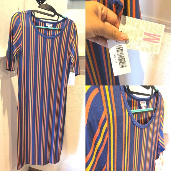 Lularoe med Julia w/ mustard,orange,blue stripes - Picture 3 of 3